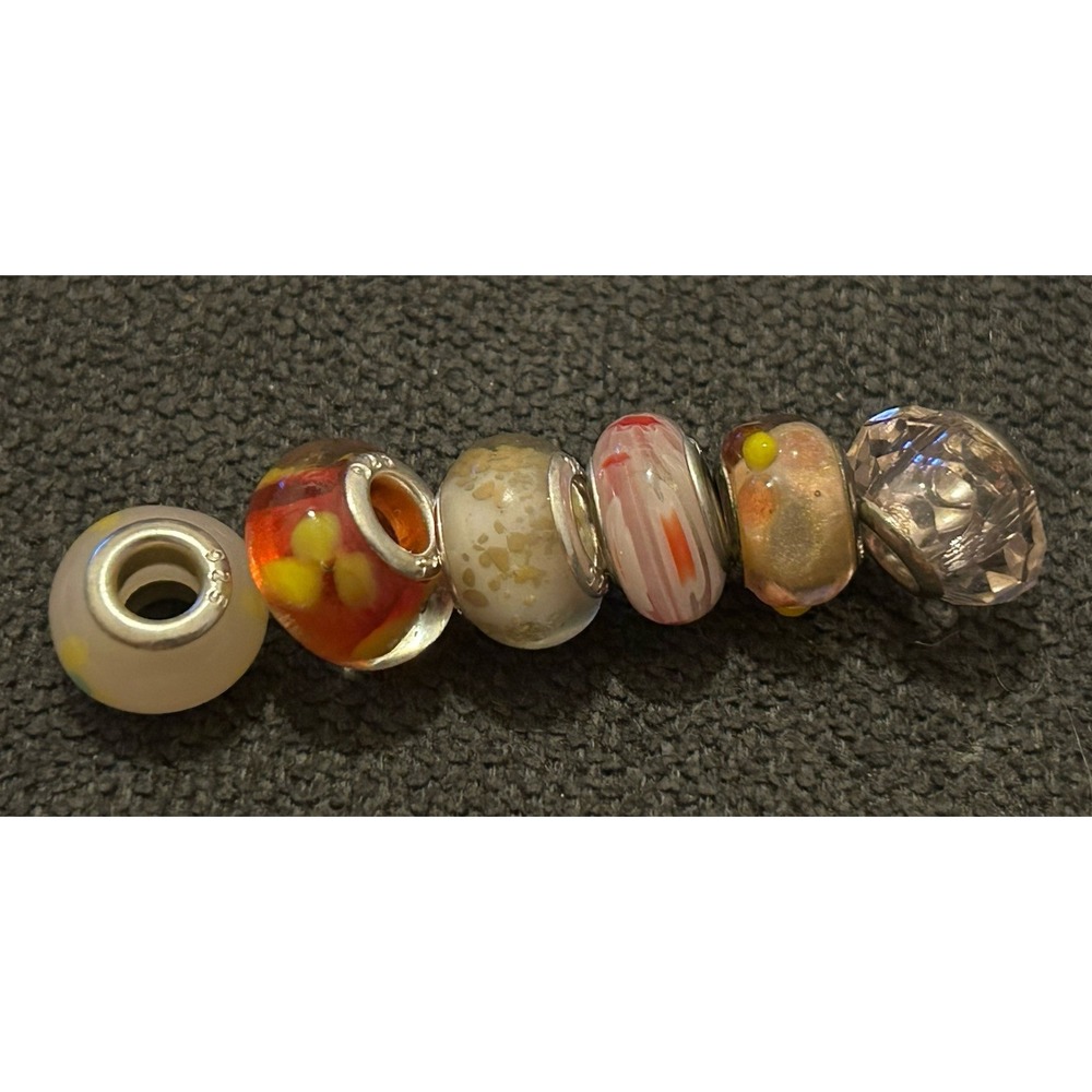 Lot of 6 Sterling Silver Core Bracelet Charm Beads Lampwork Glass Style 925 5